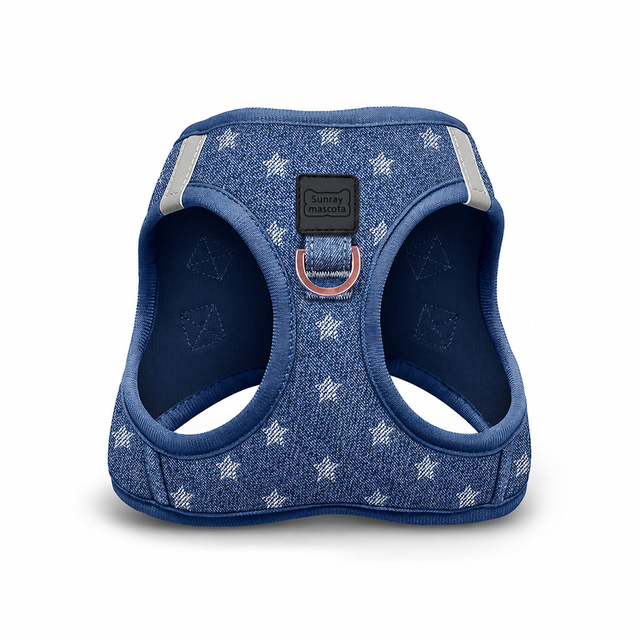 Sunraymascota Denim Fabric Star Print Durable Small Dog Puppy Adjustable No Pull Comfortable Vest Luxury Dog Harness for Dog