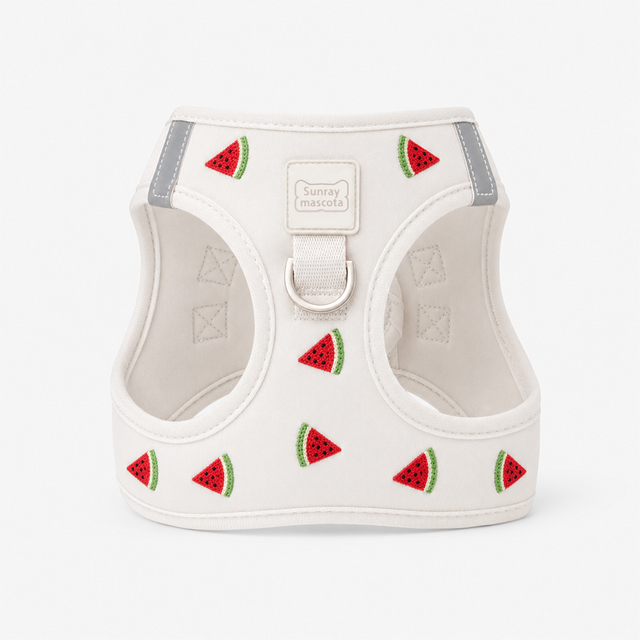 Sunraymascota Summer Fruit Watermelon Embroidery Cute Small Dog Puppy No Pull Adjustable Breathable Dog Harness and Leash Set